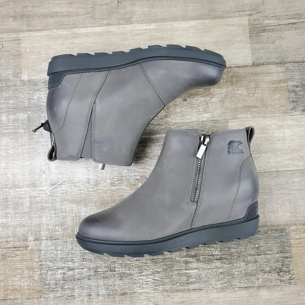 Sorel Evie II Boots Womens Sz 9 Grey Slip On Wedge Pull On Booties NEW